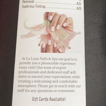 La Luna Nails & Spa - Back of spa menu - Nail Salons Near Me - New Braunfels, Texas