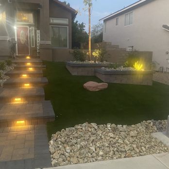 NV Landscapes - View of front yard when the lights come on - Landscaping Near Me - Las Vegas, Nevada NV Landscapes - View of front yard when the lights come on - Landscaping Near Me - Las Vegas, Nevada
