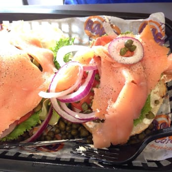 Bagel Cafe - Lox Nova - salmon, capers, lettuce, tomato and red onion! Awesome! - Bagels Near Me - Herndon, Virginia