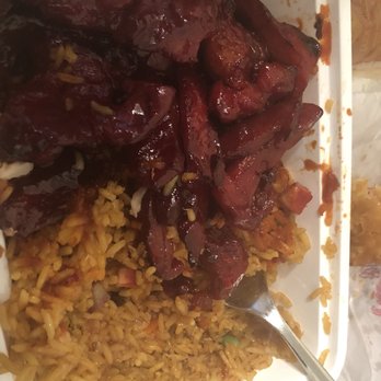 Golden House - a plate of food with rice and meat - Chinese Near Me - Roselle Park, New Jersey