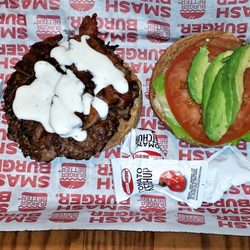 Smashburger - Avocado Club burger (c) w/ fries, and Spicy Jalapeño Baja burger (r)