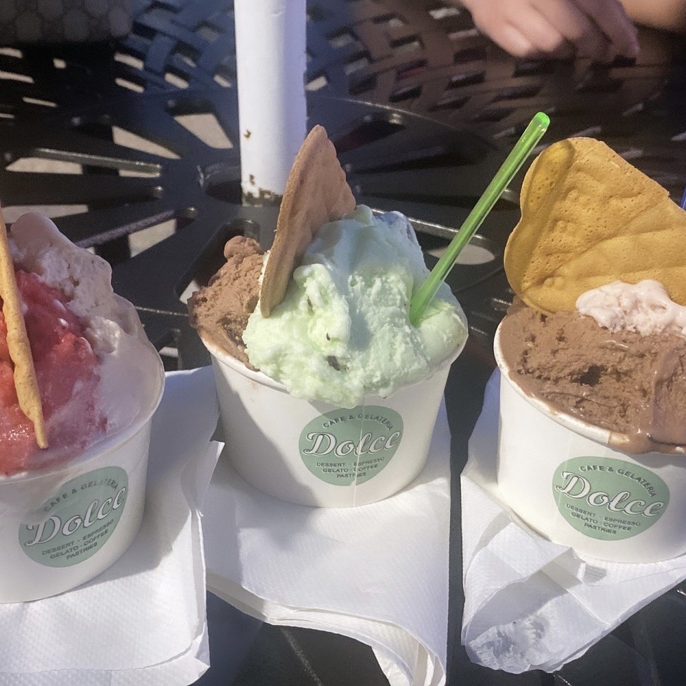 Dolce Gelateria - Left = salted caramel & mixed berry. Middle gelato = chocolate chip mint & Ferraro rocher. Right gelato = rainbow cookie & Ferraro rocher - Desserts Near Me - Franklin Square, New York Dolce Gelateria - Left = salted caramel & mixed berry. Middle gelato = chocolate chip mint & Ferraro rocher. Right gelato = rainbow cookie & Ferraro rocher - Desserts Near Me - Franklin Square, New York