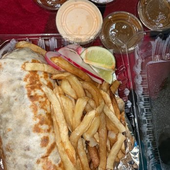 Beans And Limes - Disgusting Poblano Burrito Bland soggy oily fries Disgusting sauces excluding the ketchup - Food Trucks Near Me - Van Nuys, California