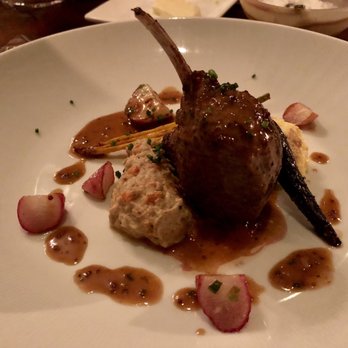 Glen Gordon Manor - Pan roasted double lamb chop pommery with polenta, Brussels sprouts, carrots - Bed & Breakfast Near Me - Huntly, Virginia
