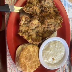 Boomarang Diner - Chicken fried steak with biscuits and gravy