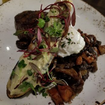 Cedar + Stone, Urban Table - Grilled beef filet - with oxtail/wild mushroom hash,  poached egg, and foie gras toast - New American Near Me - Bloomington, Minnesota