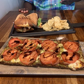 Grounds & Vine - Margherita Flat Bread and the Triple G sandwich with Chips. - Coffee & Tea Near Me - Kannapolis, North Carolina