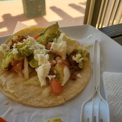 Be Happy Cafe and Juice Bar - A delicious vegetarian chorizo taco. I ate the other one.