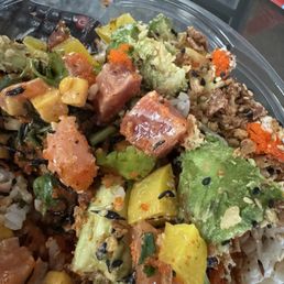 Tuna and salmon "make your own poke bowl". Sorry for the messy picture I wasn't going to write a review but I had to. It's that good. Tuna and salmon "make your own poke bowl". Sorry for the messy picture I wasn't going to write a review but I had to. It's that good.