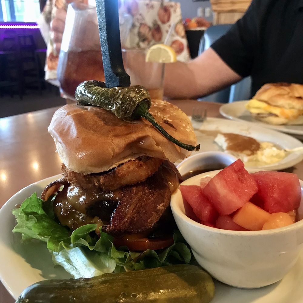 Family BBQ Hickry Pit - Cowboy Burger from the brunch menu - Barbeque Near Me - Livermore, California Family BBQ Hickry Pit - Cowboy Burger from the brunch menu - Barbeque Near Me - Livermore, California