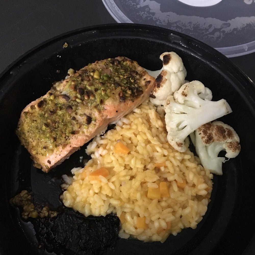 Caffe Gelato - Pistachio crusted salmon with risotto and cauliflower - Italian Near Me - Newark, Delaware Caffe Gelato - Pistachio crusted salmon with risotto and cauliflower - Italian Near Me - Newark, Delaware