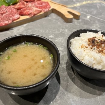 Ishoni Yakiniku - Miso Soup & White Rice (Has furikake) - Barbeque Near Me - Seattle, Washington Ishoni Yakiniku - Miso Soup & White Rice (Has furikake) - Barbeque Near Me - Seattle, Washington