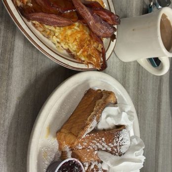 The Rusty Rooster - Stuffed French toast, hashbrowns and bacon. - Breakfast & Brunch Near Me - Lake Ozark, Missouri The Rusty Rooster - Stuffed French toast, hashbrowns and bacon. - Breakfast & Brunch Near Me - Lake Ozark, Missouri