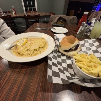 The Grove 1848 - Chicken Francese/way too much lemon. Burger and Mac salad - Bars Near Me - Kendall, New York The Grove 1848 - Chicken Francese/way too much lemon. Burger and Mac salad - Bars Near Me - Kendall, New York