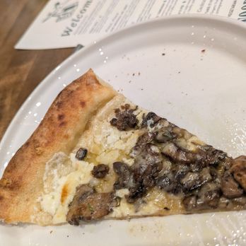 Wooden Paddle - Shrooms pizza with amazing black truffle oil - Pizza Near Me - La Grange, Illinois Wooden Paddle - Shrooms pizza with amazing black truffle oil - Pizza Near Me - La Grange, Illinois