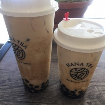 Hana Tea - Large Oolong milk tea with Brown sugar Boba and Medium Jasmine milk tea with Brown sugar Boba - Bubble Tea Near Me - Honolulu, Hawaii