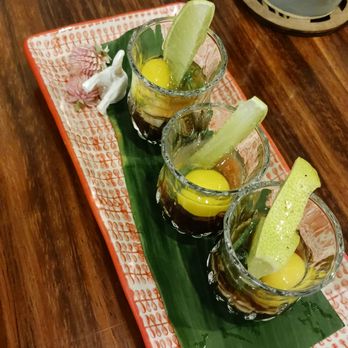1054Togoshi - 3 oyster shooters-quail egg,scallions,cili radish with ponzu!! - Sushi Bars Near Me - Kihei, Hawaii 1054Togoshi - 3 oyster shooters-quail egg,scallions,cili radish with ponzu!! - Sushi Bars Near Me - Kihei, Hawaii
