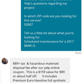 Bobby Grich - This is the estimate request and the response from Chapman Auto Repair . - Auto Repair Near Me - Orange, California