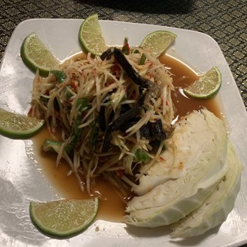 Thai Orchid - Papaya Salad 3 stars spicy (Laos Style) with salty crab. This is my favorite !! - Thai Near Me - Yukon, Oklahoma Thai Orchid - Papaya Salad 3 stars spicy (Laos Style) with salty crab. This is my favorite !! - Thai Near Me - Yukon, Oklahoma