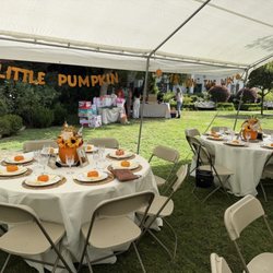 R&T Party Rentals - 6 round tables with 8 chairs per table. We chose to go without the sides for the canopy for better airflow.