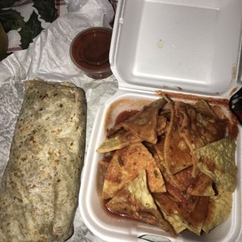 Arriola's Tortilleria - Chile Colorado Burrito with Small Chips and Salsa - Mexican Near Me - Indio, California