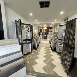 a variety of tile samples in a showroom