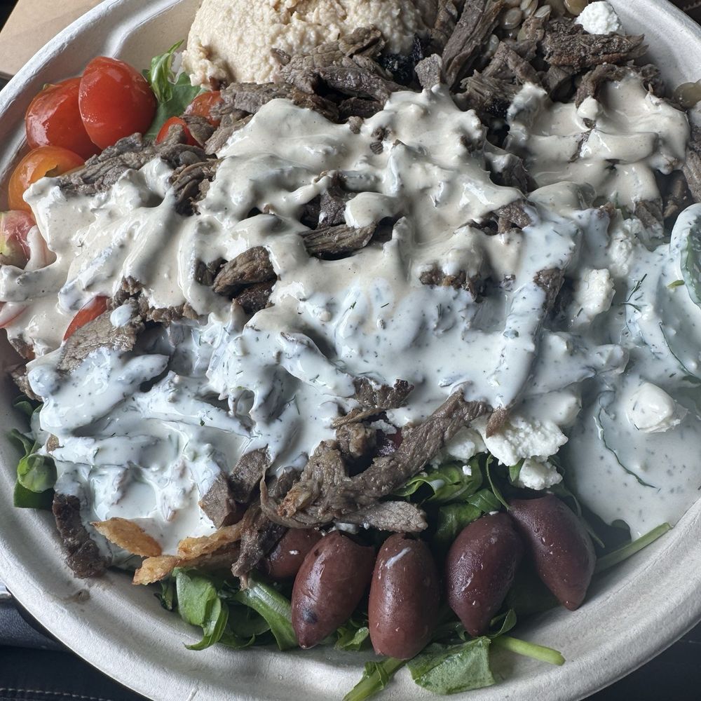 Power Bowl with hummus and Greek yogurt dill dressing. Power Bowl with hummus and Greek yogurt dill dressing.