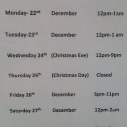 Chicken Hut - Christmas opening hours
