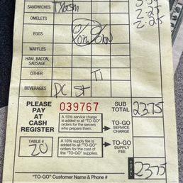 a receipt for a restaurant a receipt for a restaurant
