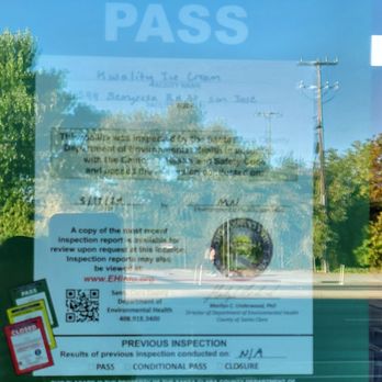 Kwality Ice Cream - Pass, Health Inspection - Ice Cream & Frozen Yogurt Near Me - San Jose, California