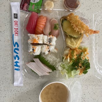 Oki Doki Sushi - Kyoto lunch special $15, yellow tail sashimi, spicy tuna rolls, chef choice sushi, mixed tempura, salad & miso soup. DELISH! - Sushi Bars Near Me - Hermosa Beach, California Oki Doki Sushi - Kyoto lunch special $15, yellow tail sashimi, spicy tuna rolls, chef choice sushi, mixed tempura, salad & miso soup. DELISH! - Sushi Bars Near Me - Hermosa Beach, California