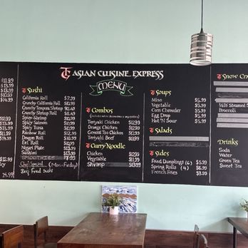 TG Asian Cuisine Express - Menu on the wall - Soup Near Me - Stonecrest, Georgia