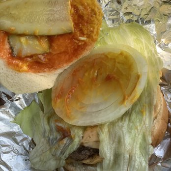 Cook Out - Inside of double messy greasy burger - Burgers Near Me - Marietta, Georgia