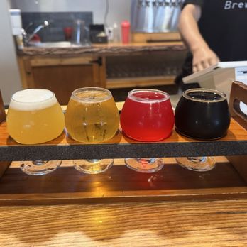 Fabled Brew Works - Flight: Hazy IPA, Mexican Lager, Wicked Wich:Grape fruited sour (Xul PB&J), Stout - Brewpubs Near Me - Erlanger, Kentucky Fabled Brew Works - Flight: Hazy IPA, Mexican Lager, Wicked Wich:Grape fruited sour (Xul PB&J), Stout - Brewpubs Near Me - Erlanger, Kentucky