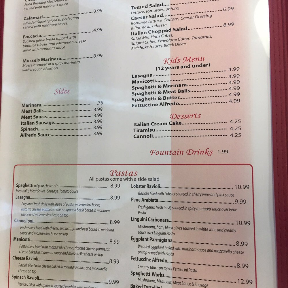 Tuscany’s Italian Restaurant - Menu page 1 - Italian Near Me - Springtown, Texas