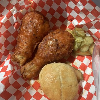 Mike's Chicken - Spicy 2 pc legs with a biscuit and pickles - Chicken Shop Near Me - Dallas, Texas Mike's Chicken - Spicy 2 pc legs with a biscuit and pickles - Chicken Shop Near Me - Dallas, Texas