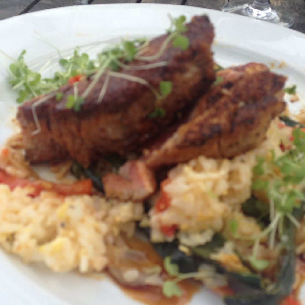 Cowfish - Seared tuna over coconut toasted rice and wasabi greens.  Amazing!! - New American Near Me - Hampton Bays, New York