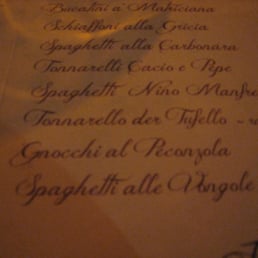 Pasta Menu Pasta Menu