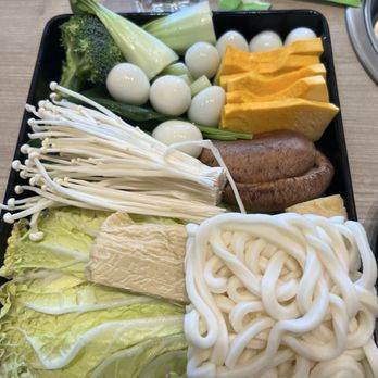 Mumu Hot Pot - Vegetable platter with udon, quail egg, and pumpkin - Hot Pot Near Me - Emeryville, California Mumu Hot Pot - Vegetable platter with udon, quail egg, and pumpkin - Hot Pot Near Me - Emeryville, California