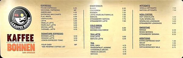 Menu photo 1 Kaffee Bohnen Los Angeles, CA