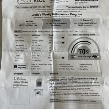 Ever Clear Pools - My water chemistry on August 16 after Dallas Jr was taking care of the pool for a month. - Pool Cleaners Near Me