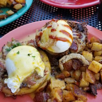 The Friendly Toast - Shared the hash and barbacoa bennies with a friend. They look a lot better than they tasted, unfortunately. - Breakfast & Brunch Near Me - Bedford, New Hampshire The Friendly Toast - Shared the hash and barbacoa bennies with a friend. They look a lot better than they tasted, unfortunately. - Breakfast & Brunch Near Me - Bedford, New Hampshire