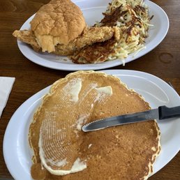 Pancakes and Country Fried Chicken Biscuit (Available until 11 a.m. only) Pancakes and Country Fried Chicken Biscuit (Available until 11 a.m. only)
