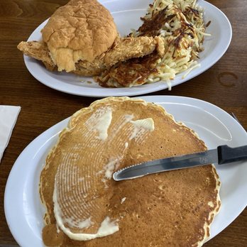 Kelley's Country Cookin' - Pancakes and Country Fried Chicken Biscuit (Available until 11 a.m. only) - American Near Me - Houston, Texas Kelley's Country Cookin' - Pancakes and Country Fried Chicken Biscuit (Available until 11 a.m. only) - American Near Me - Houston, Texas