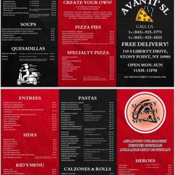 Avanti’SL Pizzeria - Menu