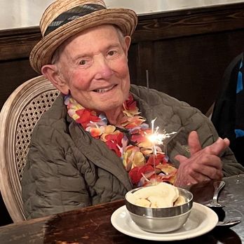 Cafe Fiore - Birthday Boy celebrating 90 years with festive sparkling and ice cream - Italian Near Me - Ventura, California Cafe Fiore - Birthday Boy celebrating 90 years with festive sparkling and ice cream - Italian Near Me - Ventura, California