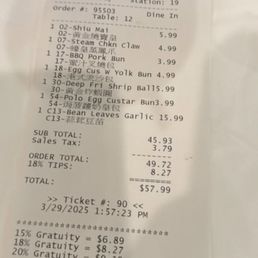 Added 18% tip for our party of 3 Added 18% tip for our party of 3