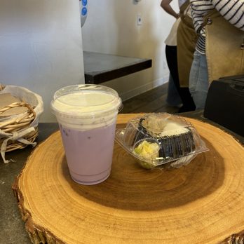 Lagu Cafe - Iced sea salt taro latte and 2 onigiris - Cafes Near Me - Irvine, California