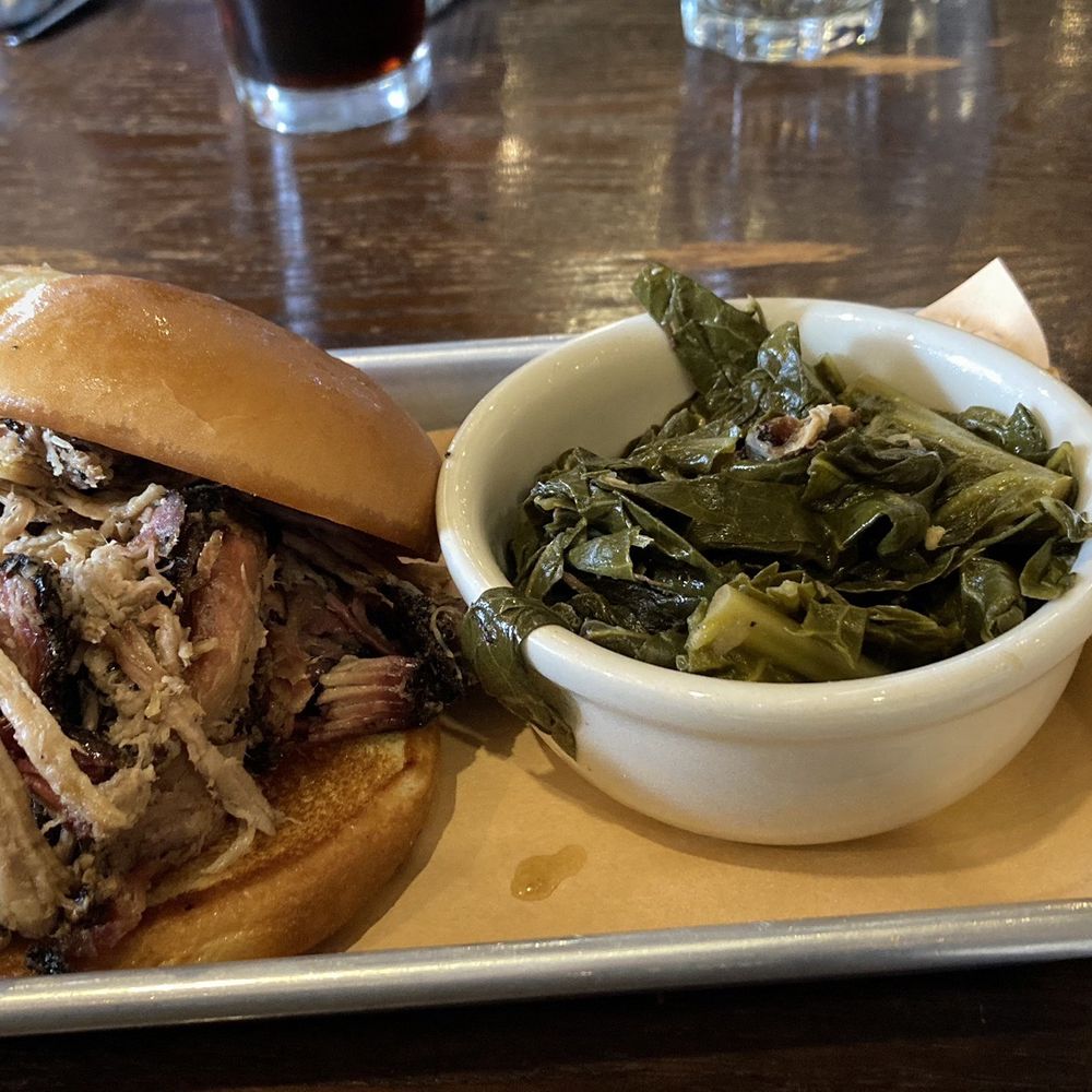 Jack's BBQ - Bellevue - Pulled pork sandwich + Collard Greens - Cocktail Bars Near Me - Redmond, Washington Jack's BBQ - Bellevue - Pulled pork sandwich + Collard Greens - Cocktail Bars Near Me - Redmond, Washington