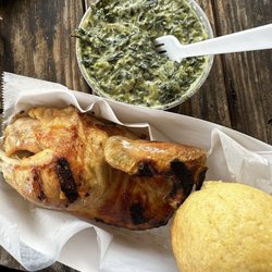 BOB B Q'S - Half Chicken w/ Creamed Spinach & Corn Muffin